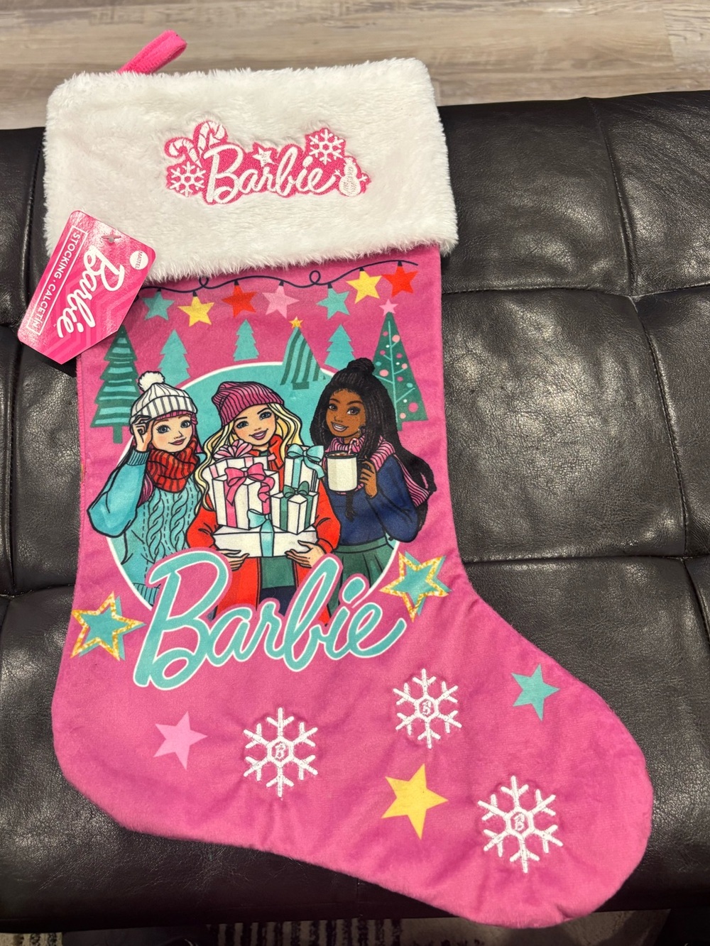 Barbie Pink and Teal Holiday Stocking with Plush Cuff